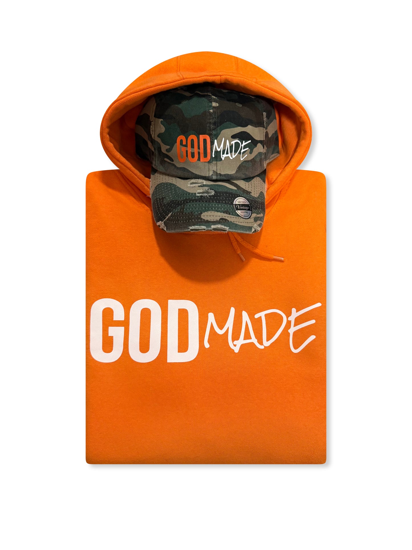 (Camo & Orange) GodMade Unisex Hoodie & Hat Combo