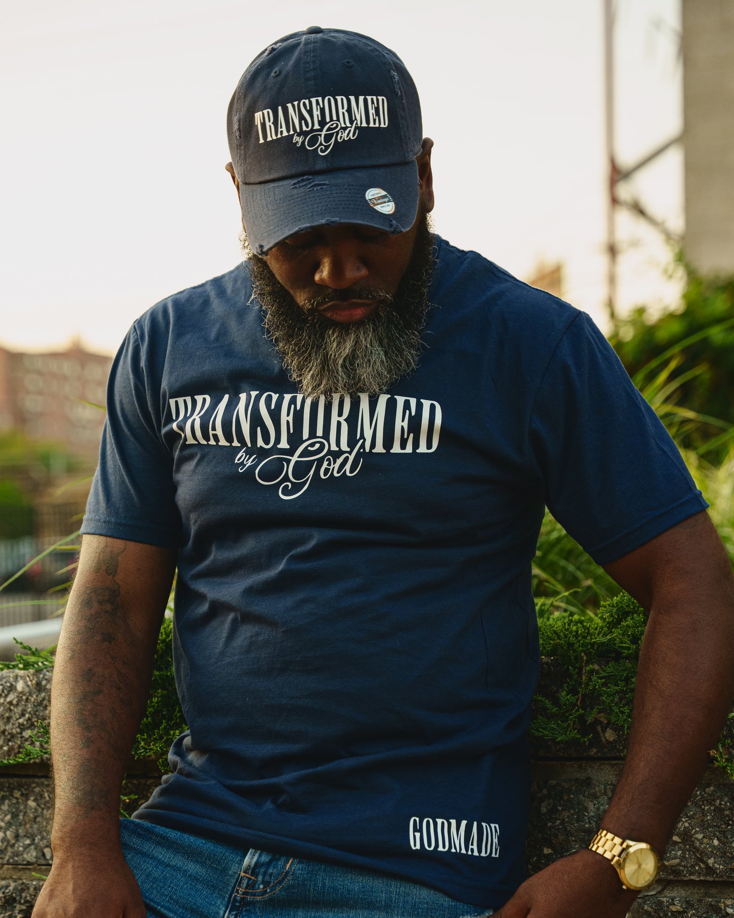 (Deep Water Navy) Transformed By God Unisex Hat & Shirt Combo