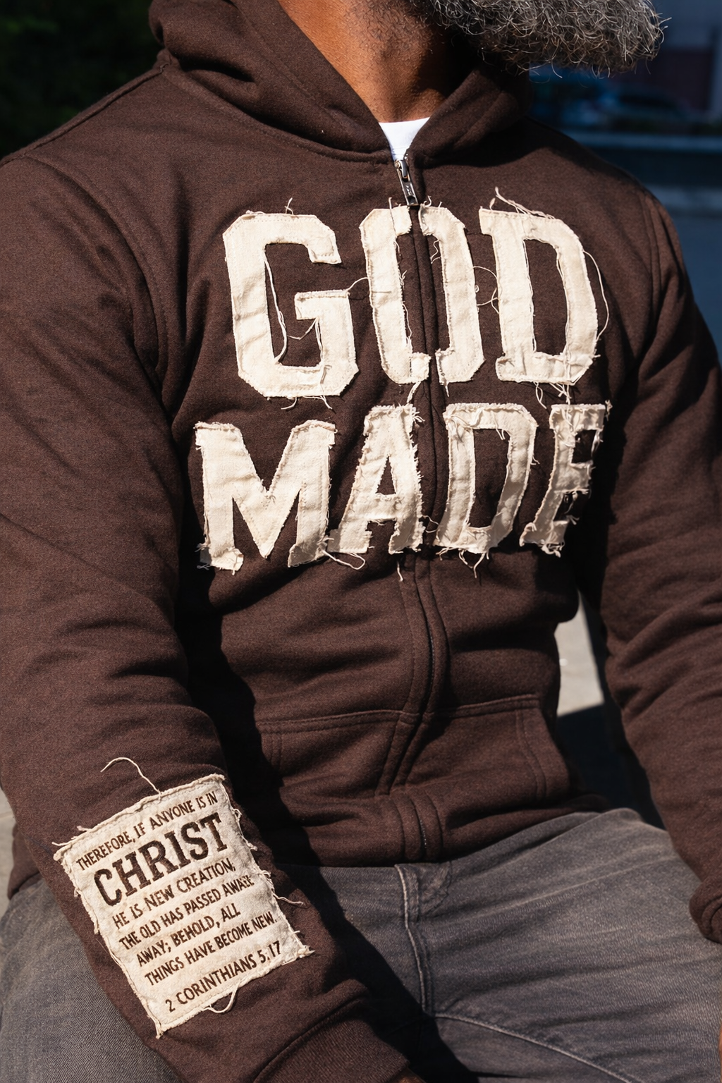 (Brown) New Creation Distressed Zip Unisex Hoodie