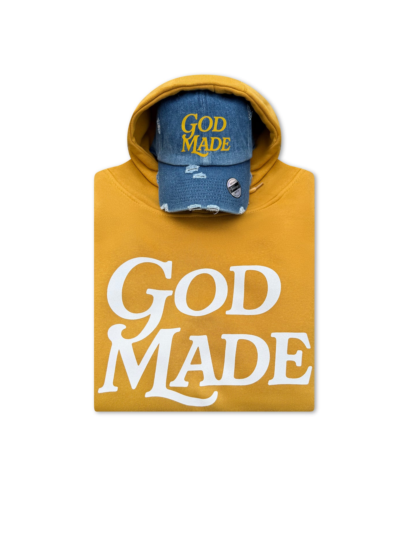 (Mustard & Denim) GodMade Unisex Hoodie & Hat Combo