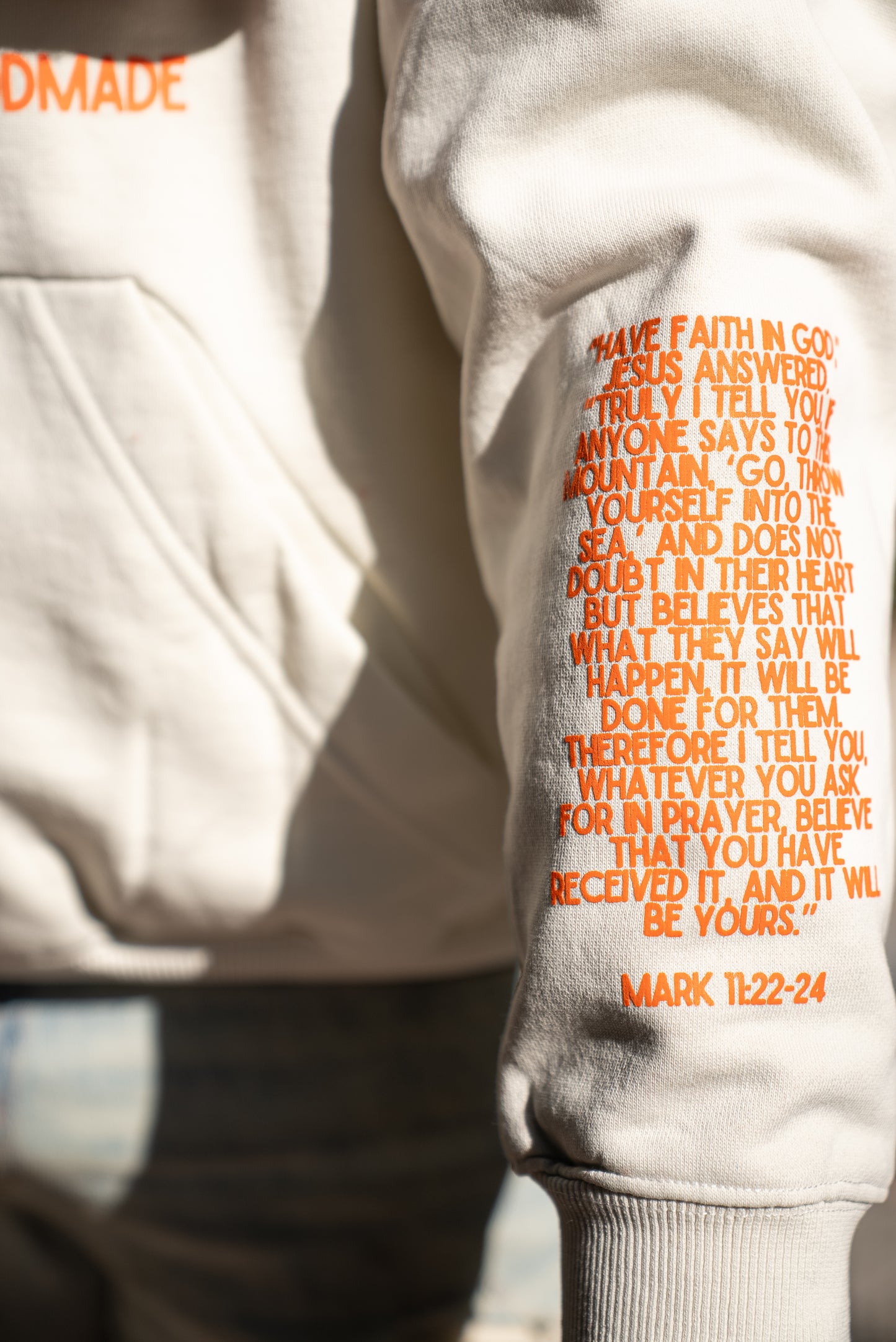 (Off White & Holy Fire Orange) Faith In God Unisex Hoodie
