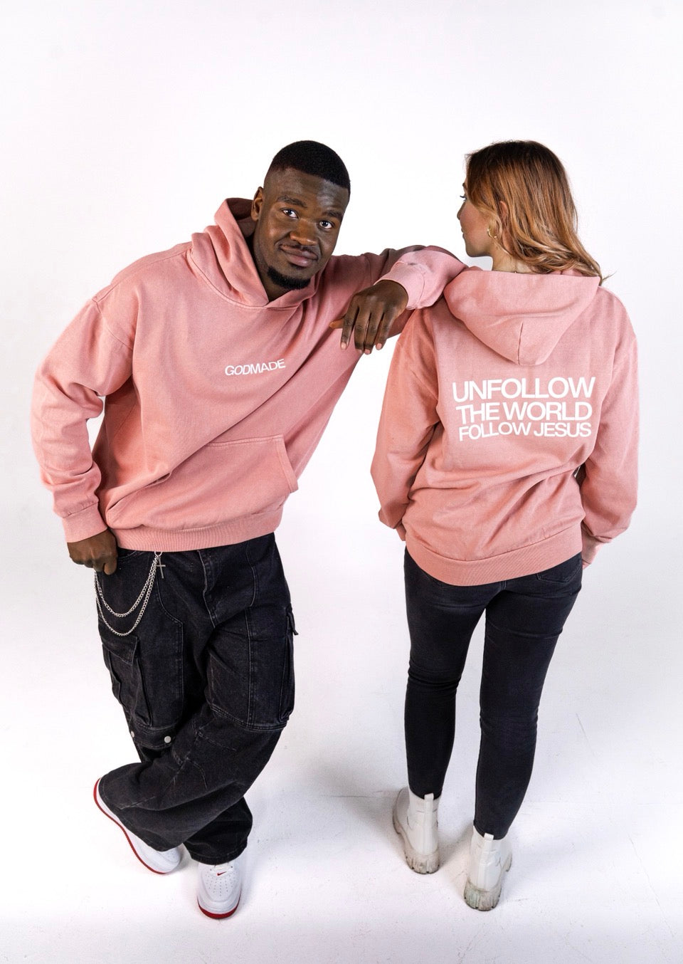 (Salmon) Puff Print Follow Jesus Unisex Hoodie