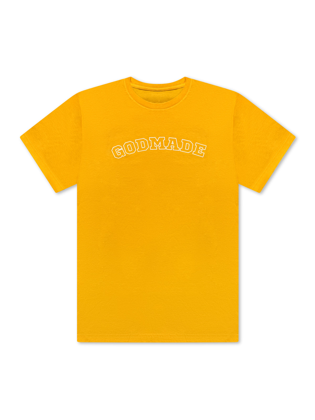 (Mustard Seed Yellow) GodMade Varsity Unisex T-Shirt
