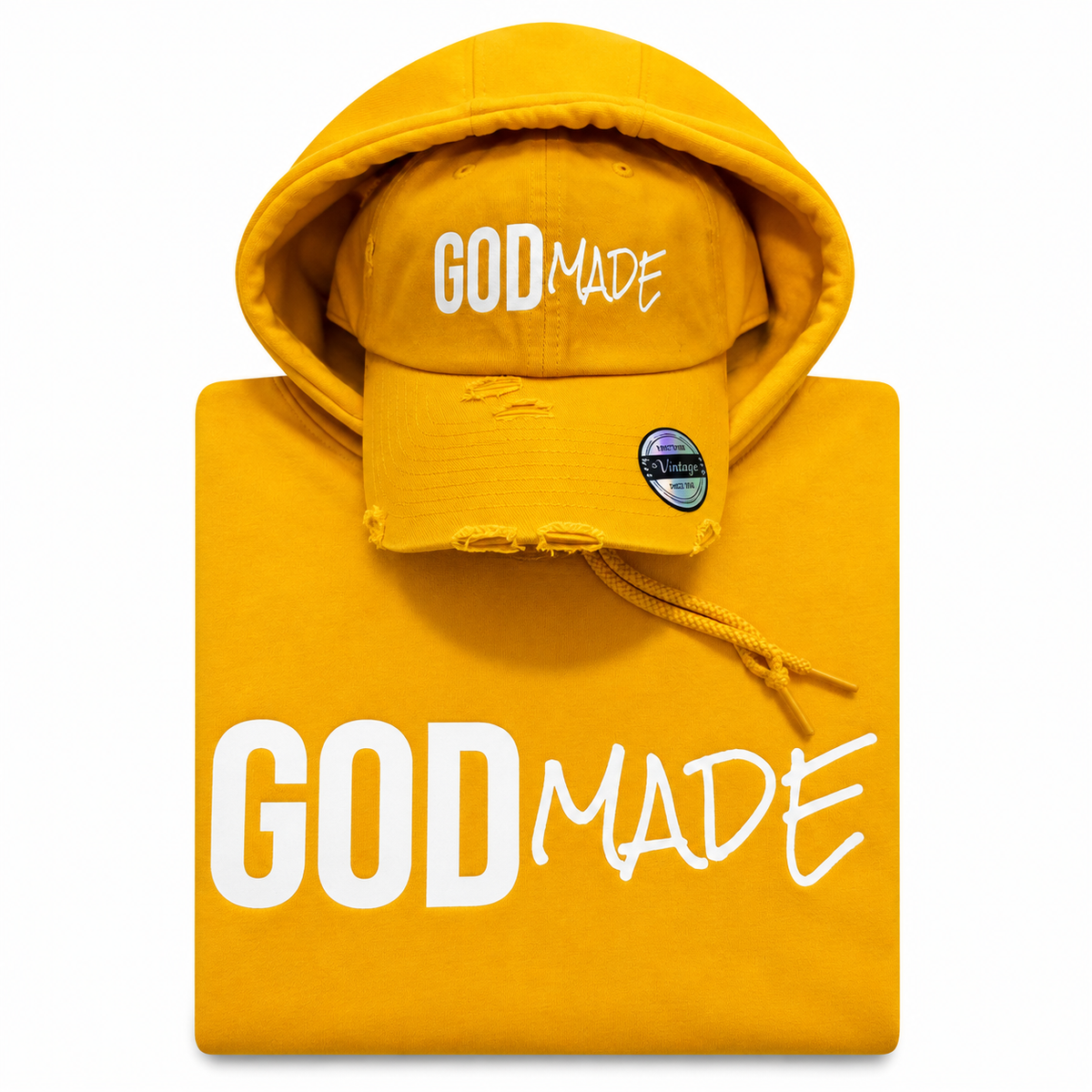(Mustard Seed Yellow) GodMade Unisex Hoodie & Hat Combo