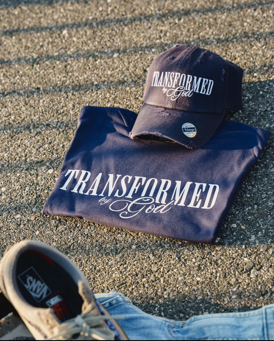 (Deep Water Navy) Transformed By God Unisex Hat & Shirt Combo