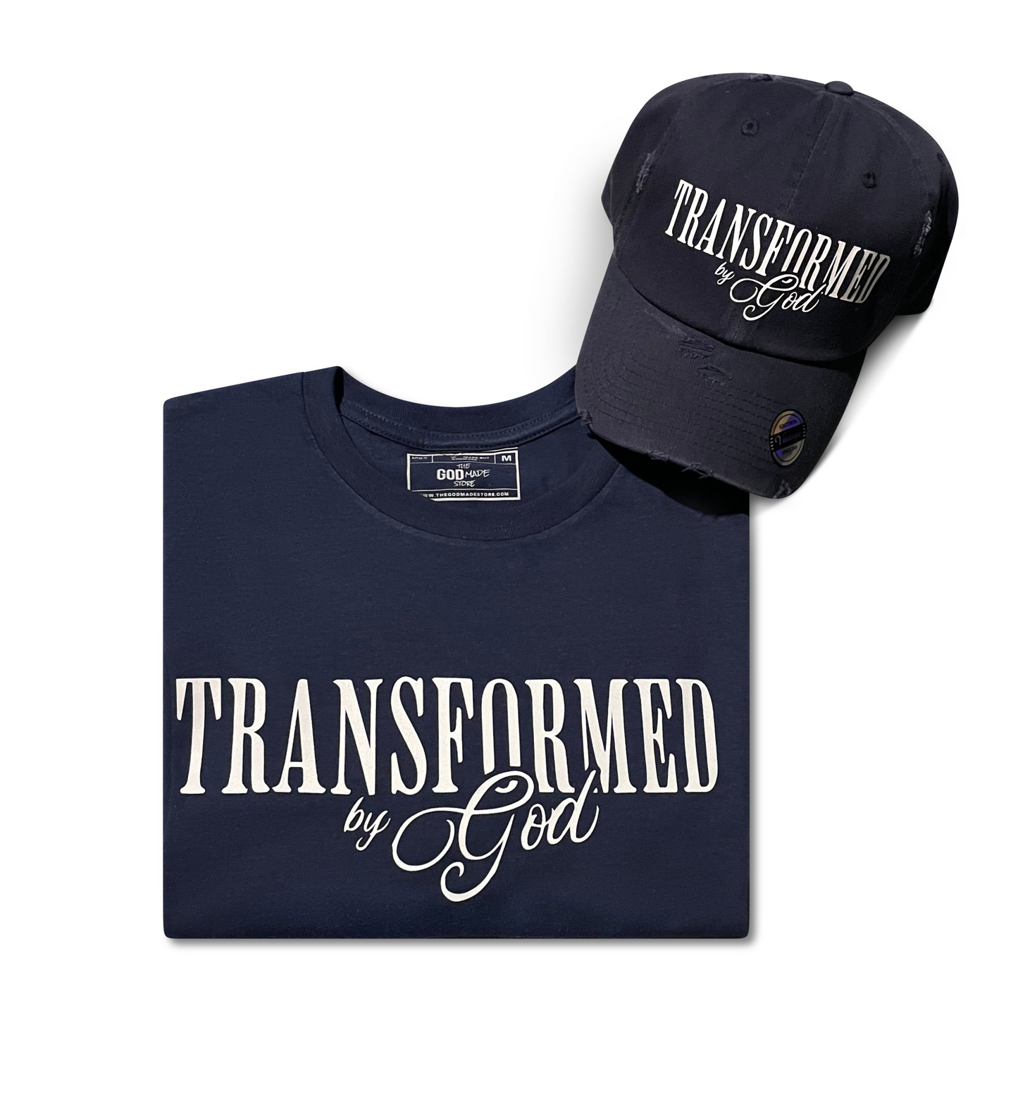 (Deep Water Navy) Transformed By God Unisex Hat & Shirt Combo