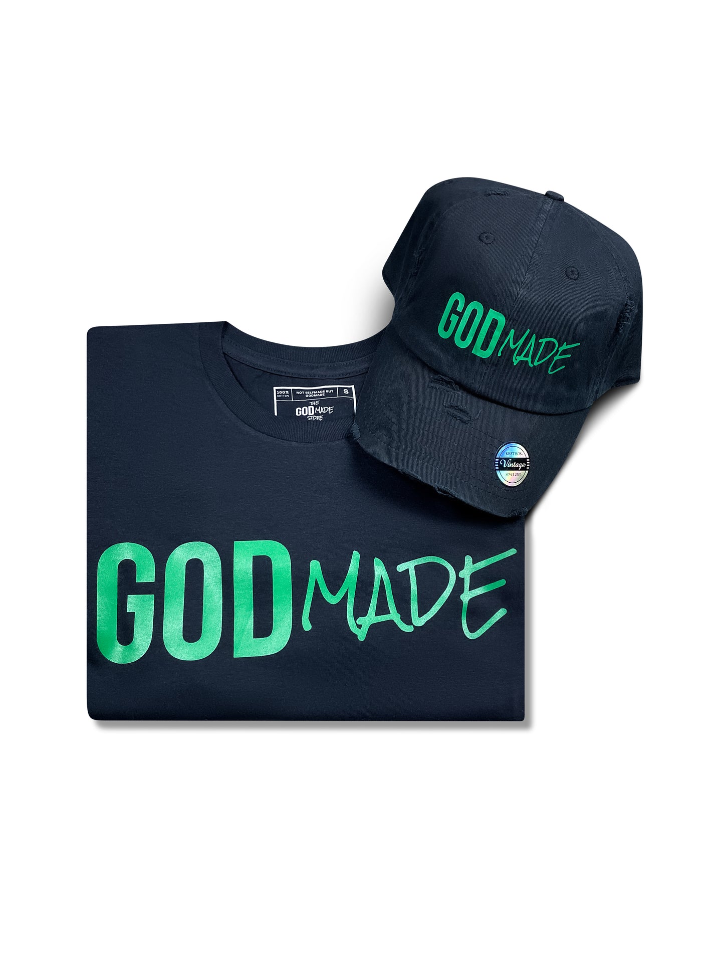 (Black & Green) GodMade Unisex Hat & Shirt Combo