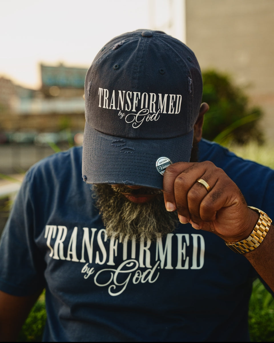 (Deep Water Navy) Transformed By God Unisex Hat & Shirt Combo