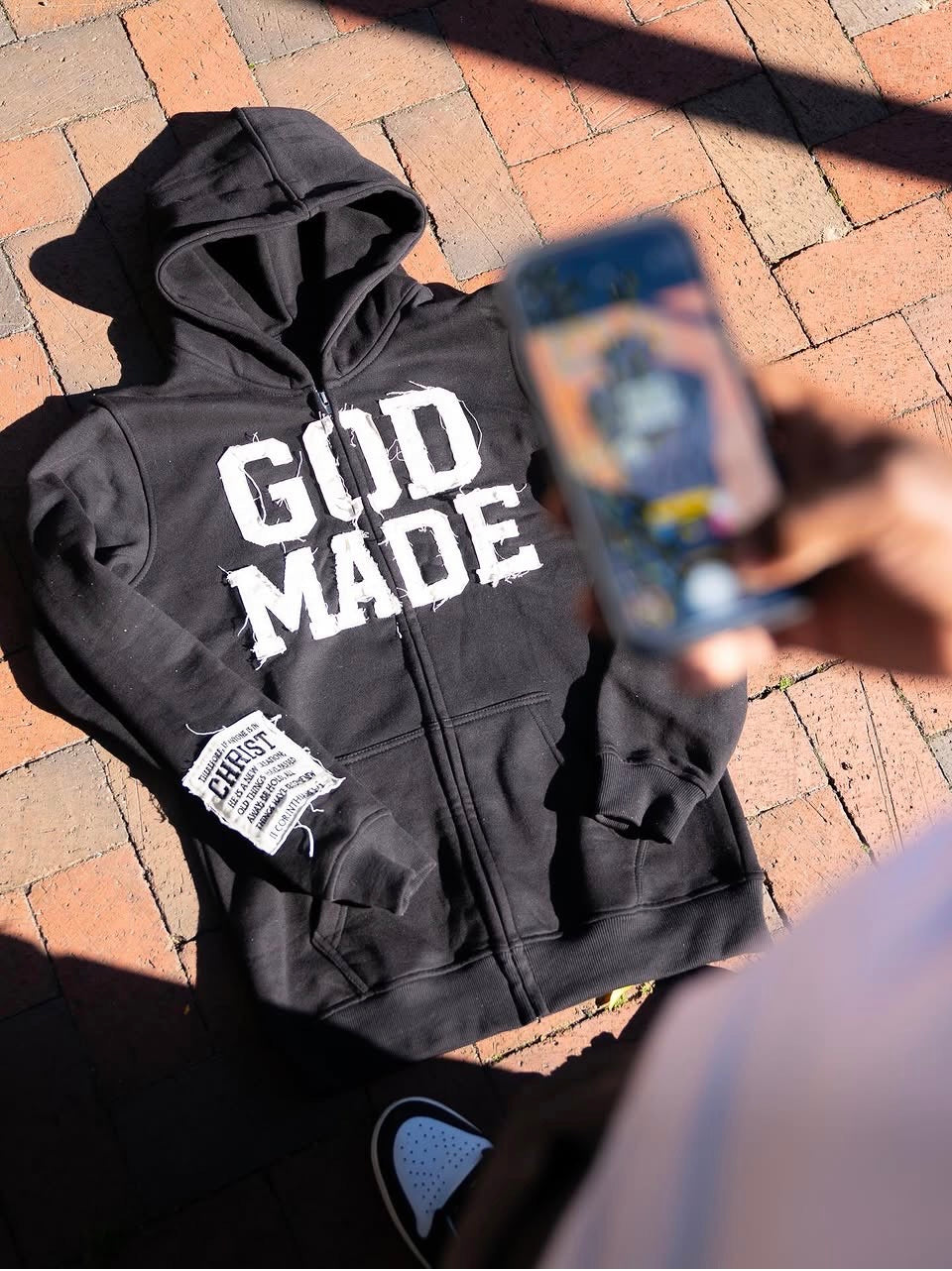 (Mercy Black) New Creation Distressed Letter Hoodie