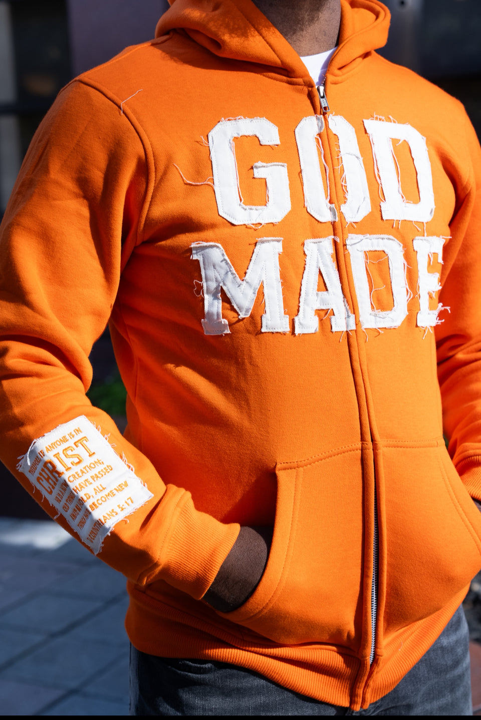 (Holy Fire Orange) New Creation Distressed Letter Hoodie