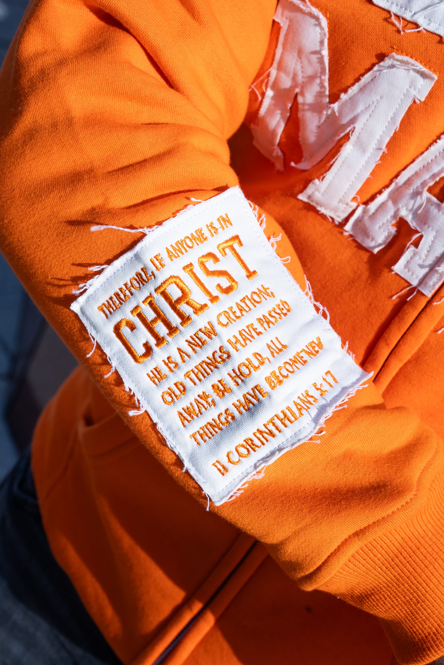 (Holy Fire Orange) New Creation Distressed Zip Unisex Hoodie