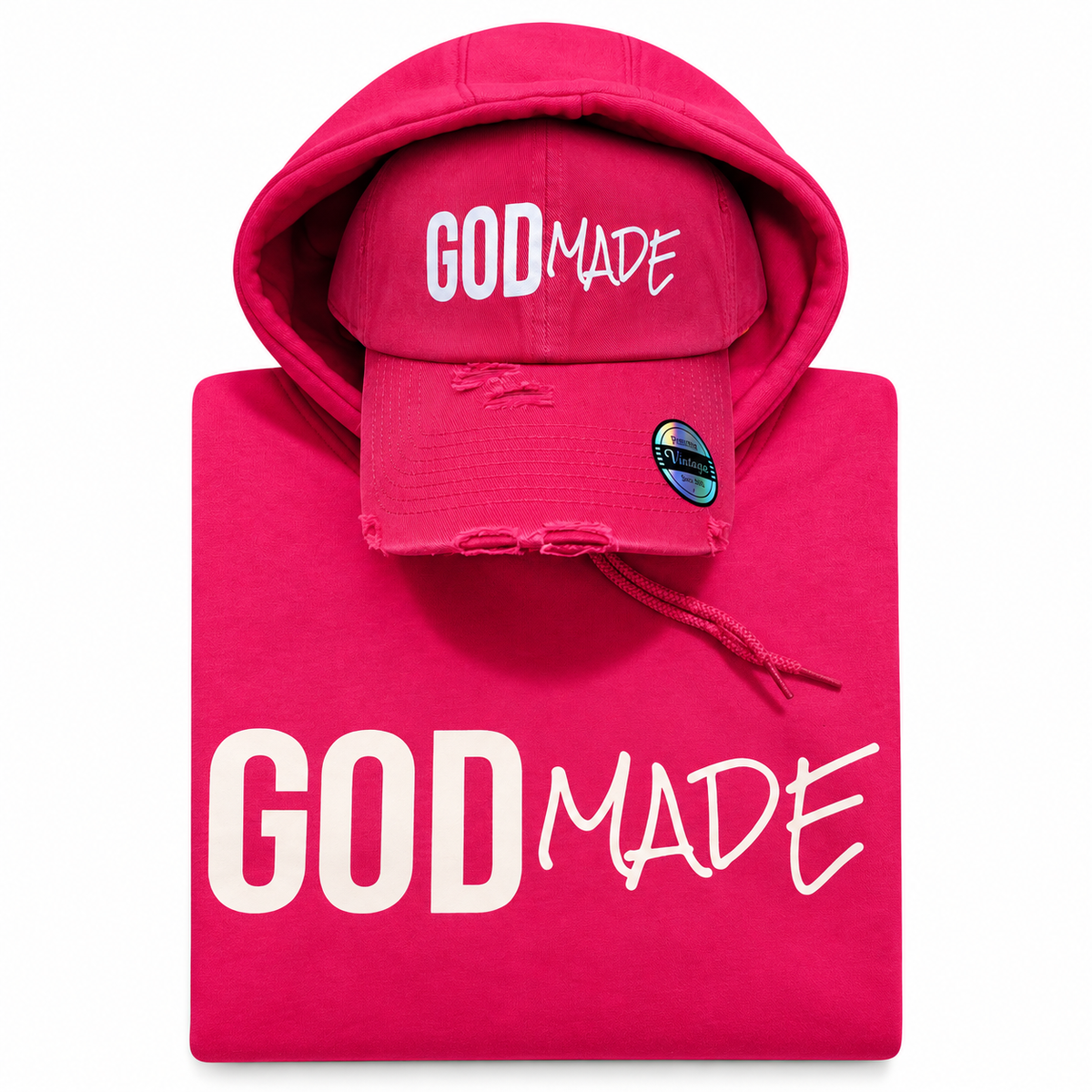 (Passion Pink) GodMade Unisex Hoodie & Hat Combo
