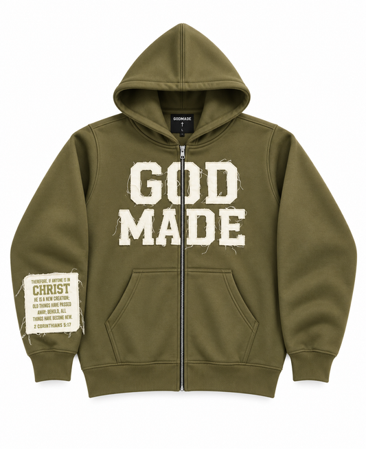 (Olive Green) New Creation Distressed Letter Hoodie