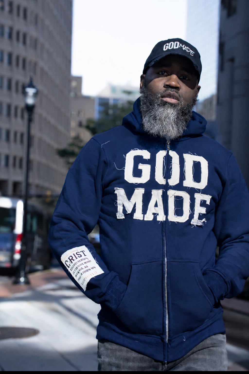 (Navy Blue) New Creation Distressed Zip Unisex Hoodie