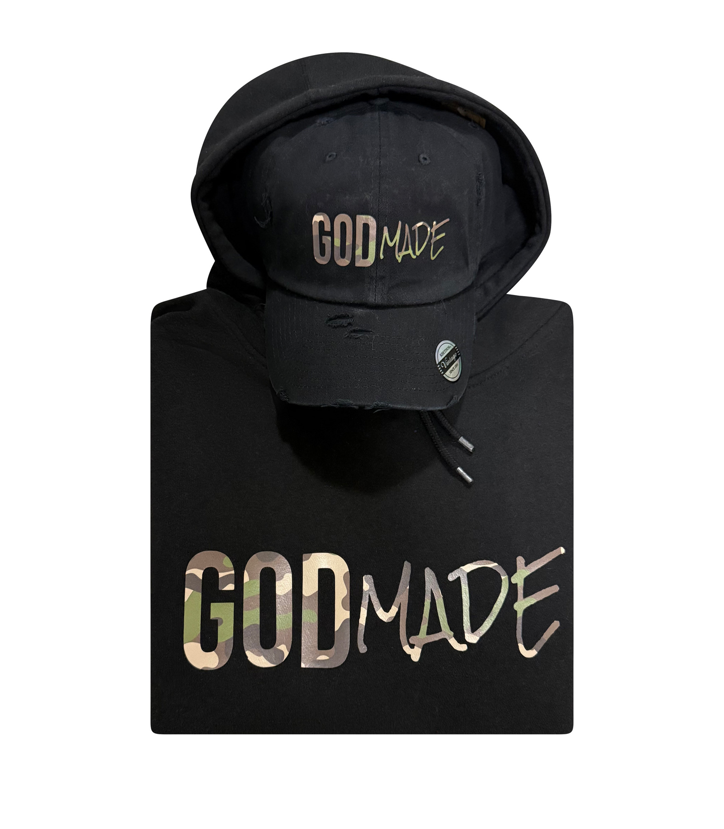 (Mercy Black & Camo) GodMade Unisex Hoodie & Hat Combo