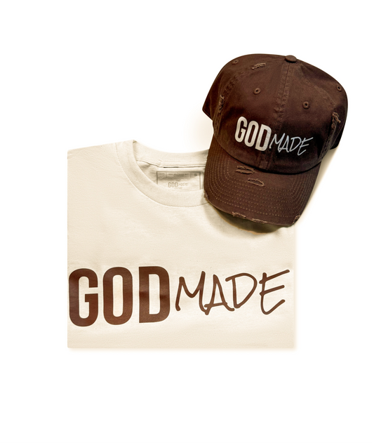 (Off White & Brown) GodMade Unisex Hat & Shirt Combo