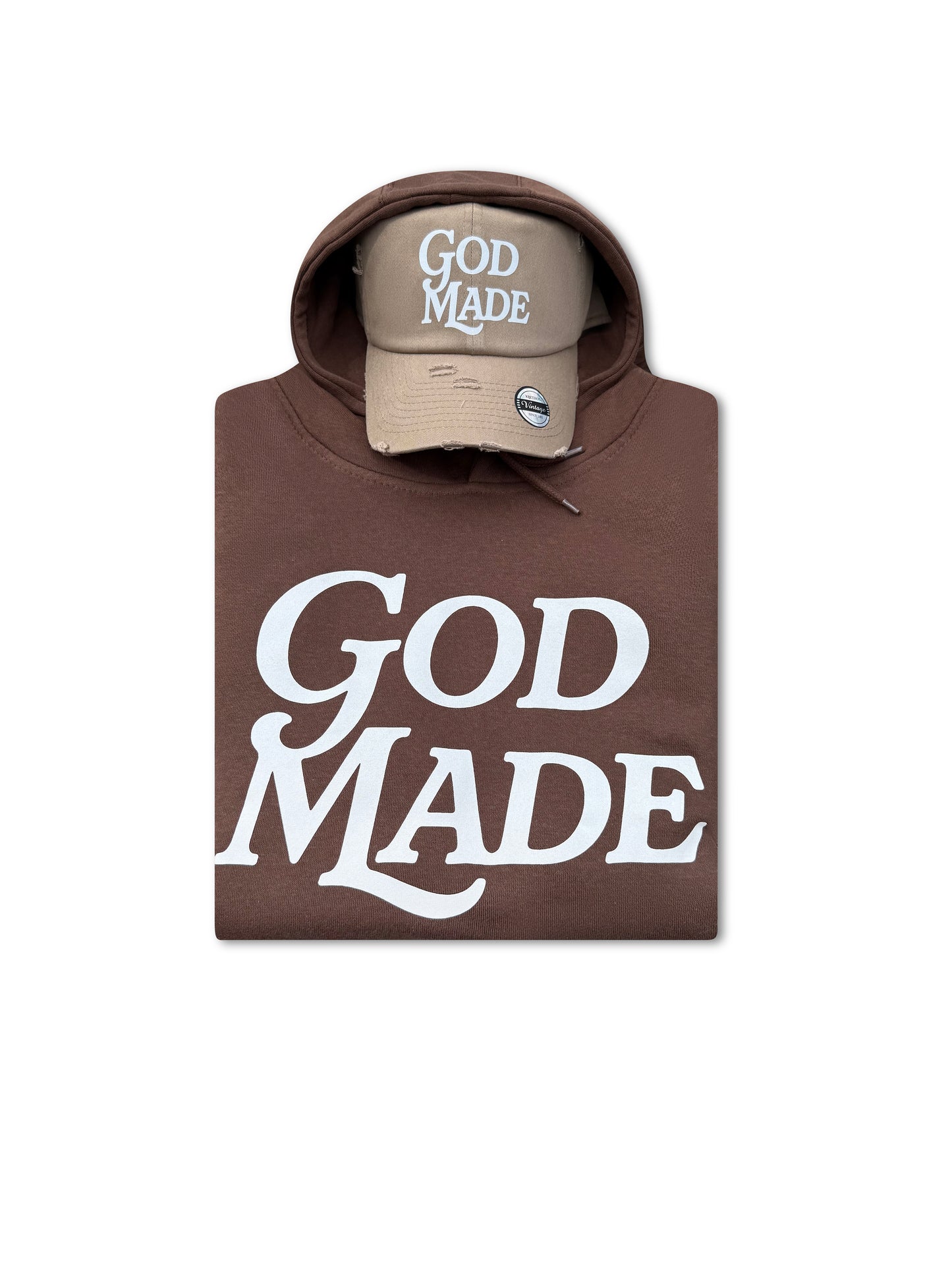 (Brown & Sand) GodMade Unisex Hoodie & Hat Combo
