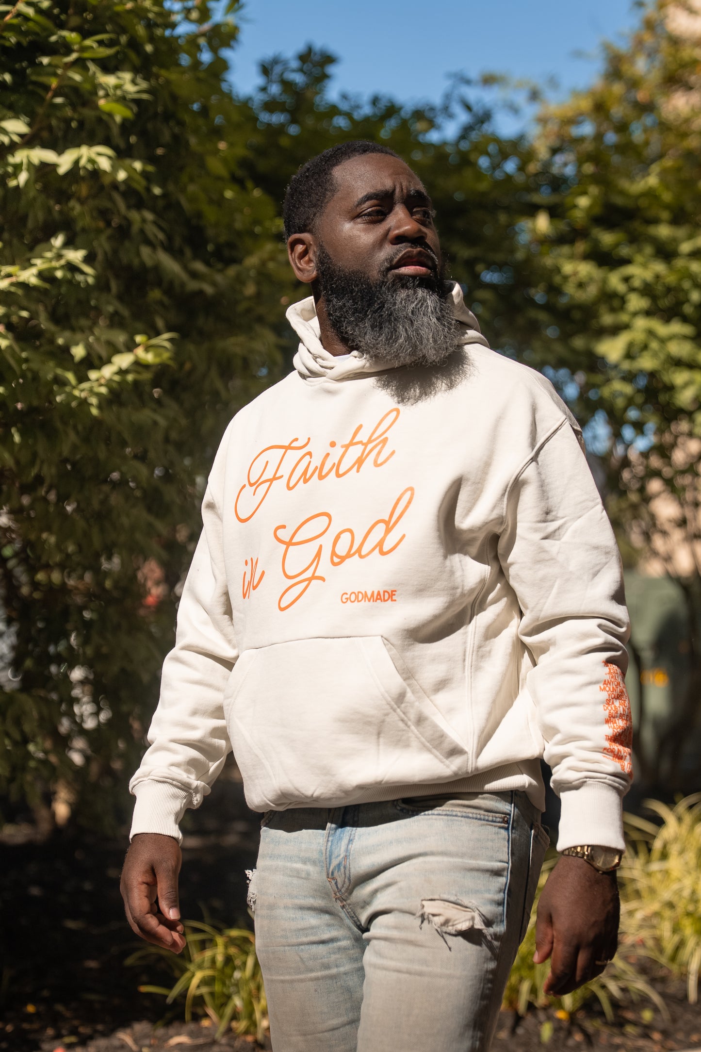 (Off White & Holy Fire Orange) Faith In God Unisex Hoodie