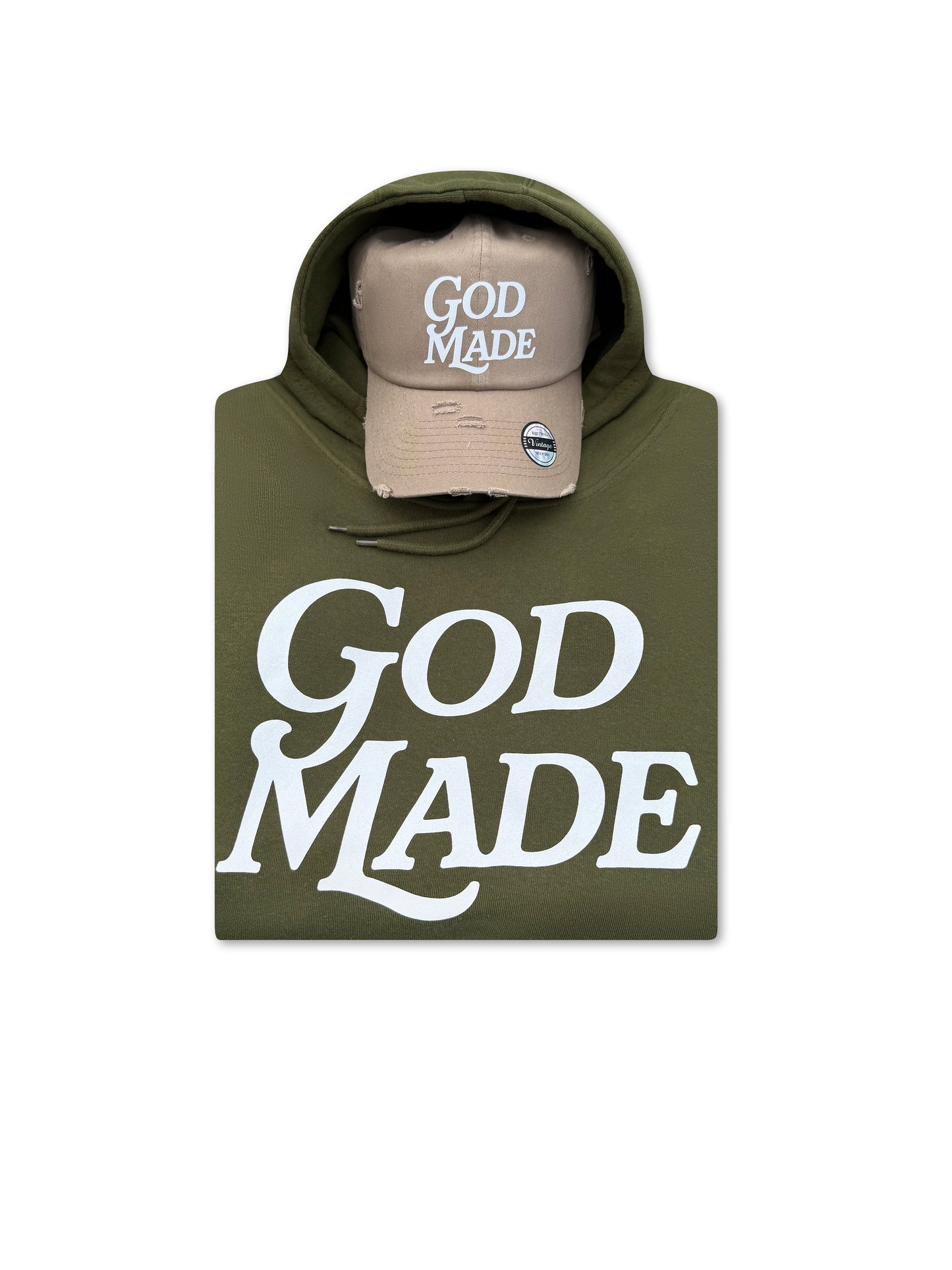 (Army Green & Sand) GodMade Unisex Hoodie & Hat Combo