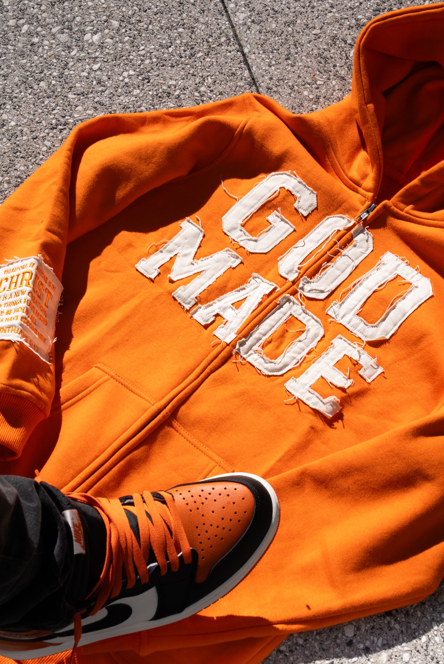 (Holy Fire Orange) New Creation Distressed Zip Unisex Hoodie