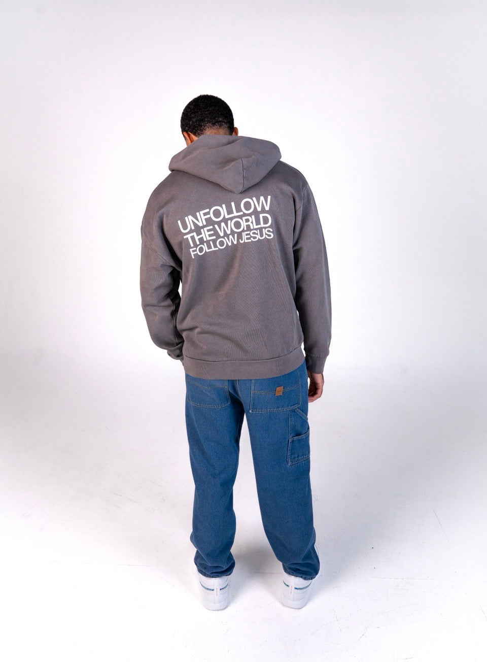 (Shadow Gray) Puff Print Follow Jesus Unisex Hoodie