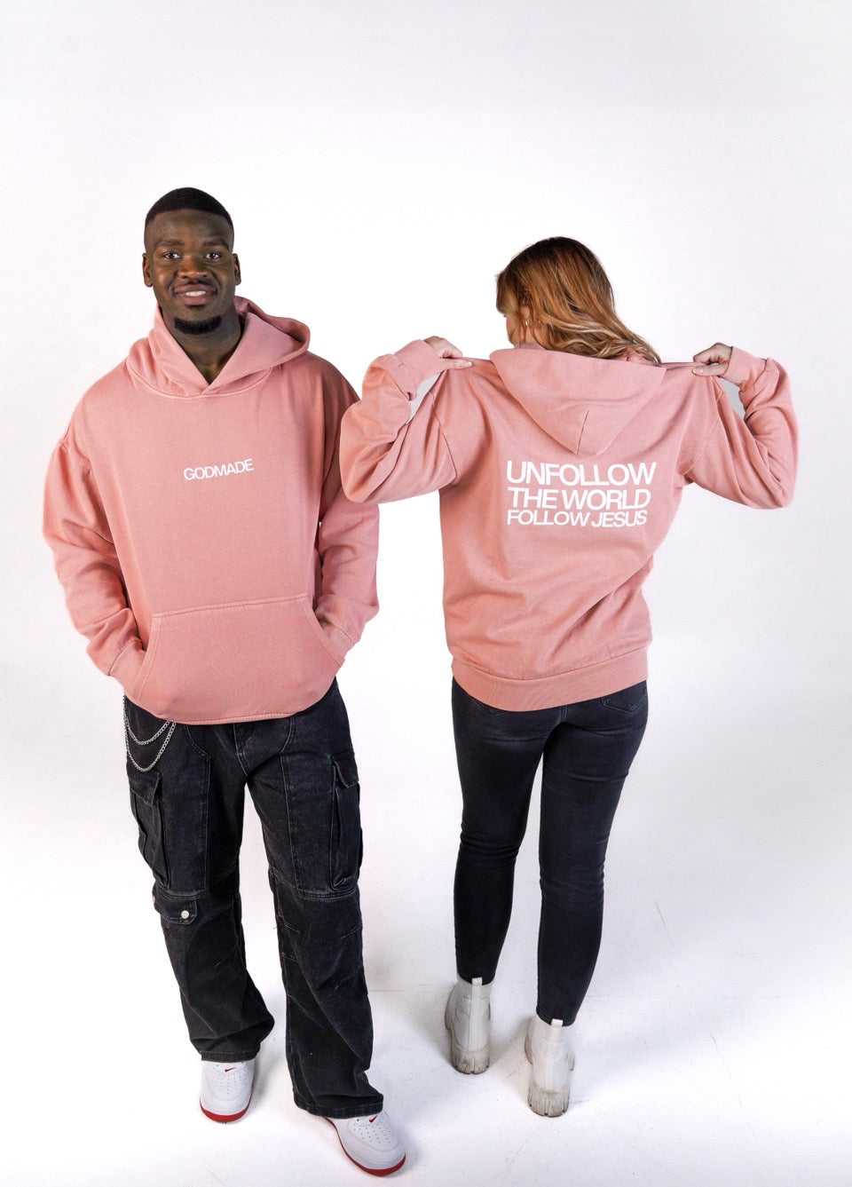 (Salmon) Puff Print Follow Jesus Unisex Hoodie