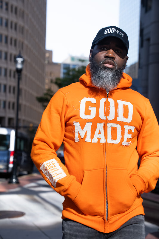 (Holy Fire Orange) New Creation Distressed Zip Unisex Hoodie