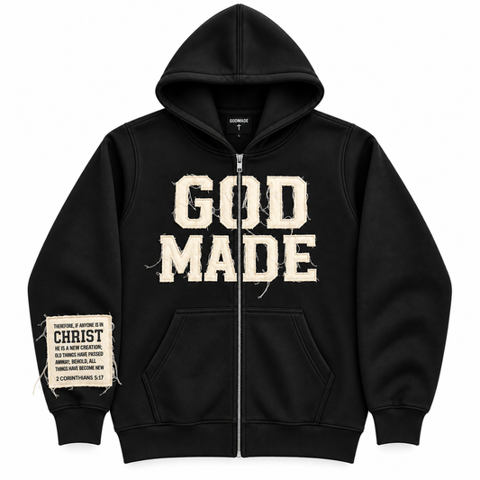 (Mercy Black) New Creation Distressed Letter Hoodie