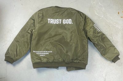 (OLIVE) TRUST GOD BOMBER JACKET