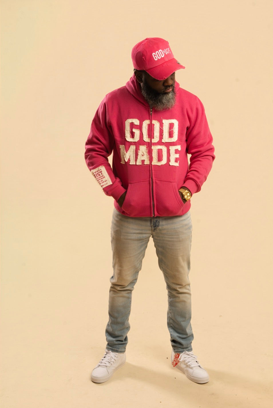 (Passion Pink) New Creation Distressed Letter Hoodie