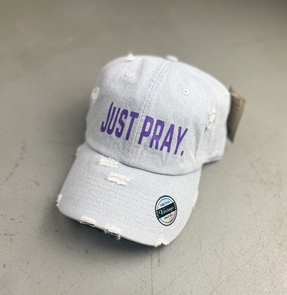 (Purple & Denim) Just Pray DAD HAT