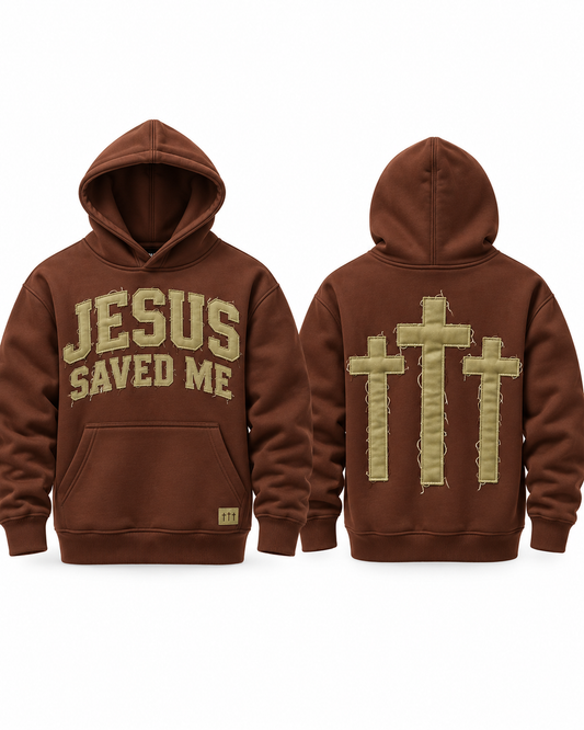 (Brown & Olive) Jesus Saved Me Distressed Unisex Hoodie