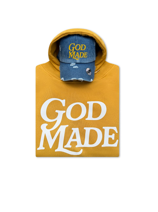 (Mustard & Denim) GodMade Unisex Hoodie & Hat Combo