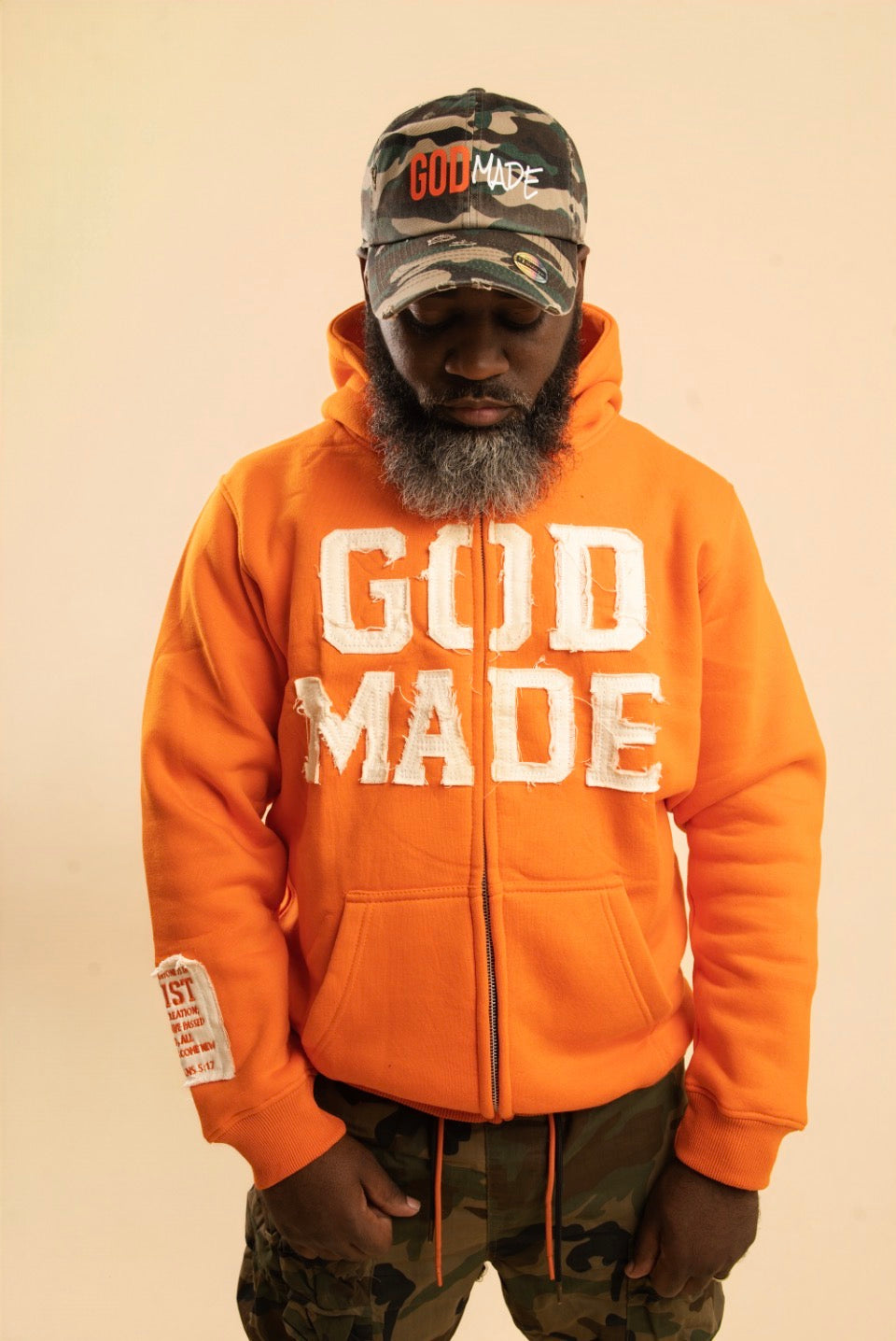 (Holy Fire Orange) New Creation Distressed Letter Hoodie