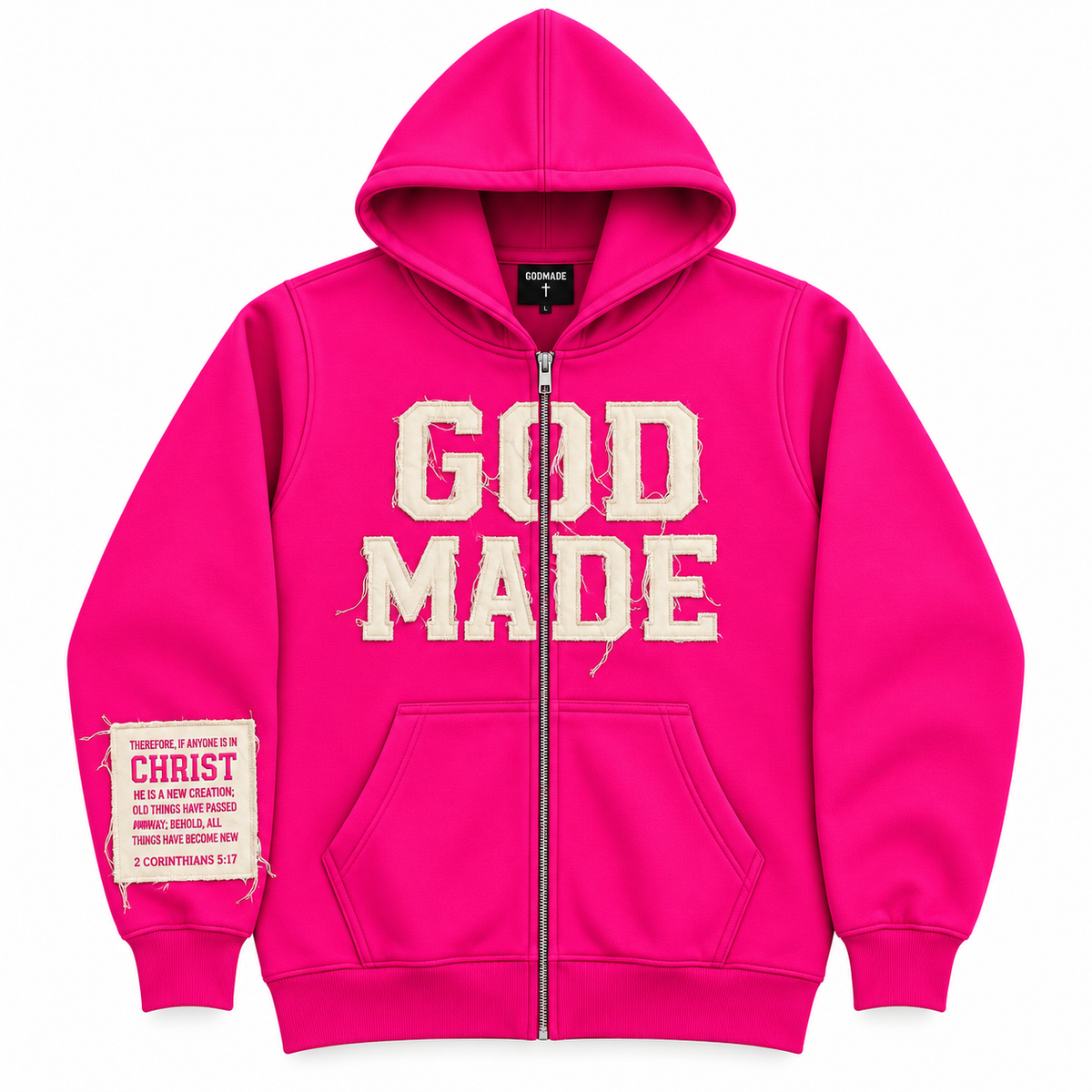 (Hot Pink) New Creation Distressed Letter Hoodie