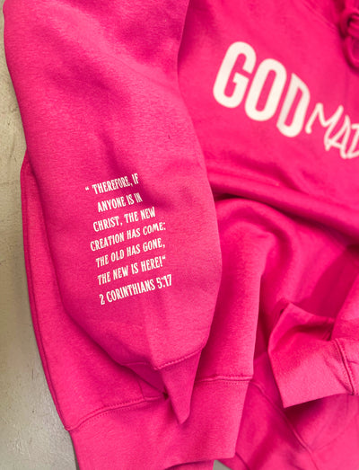 (Hot Pink) GODMADE Scripture Unisex Hoodie