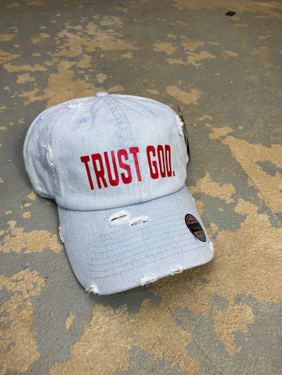 (Denim & Red) Trust God Dad Hat