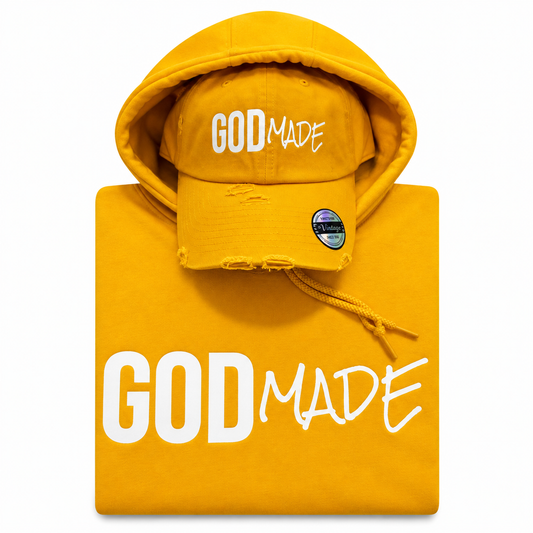 (Mustard Seed Yellow) GodMade Unisex Hoodie & Hat Combo