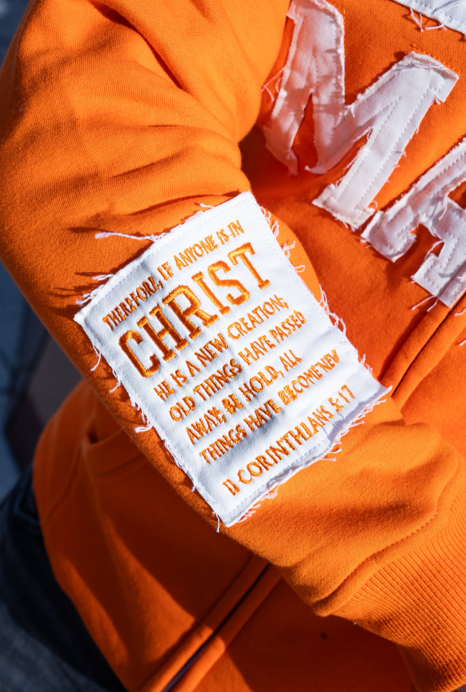 (Holy Fire Orange) New Creation Distressed Letter Hoodie