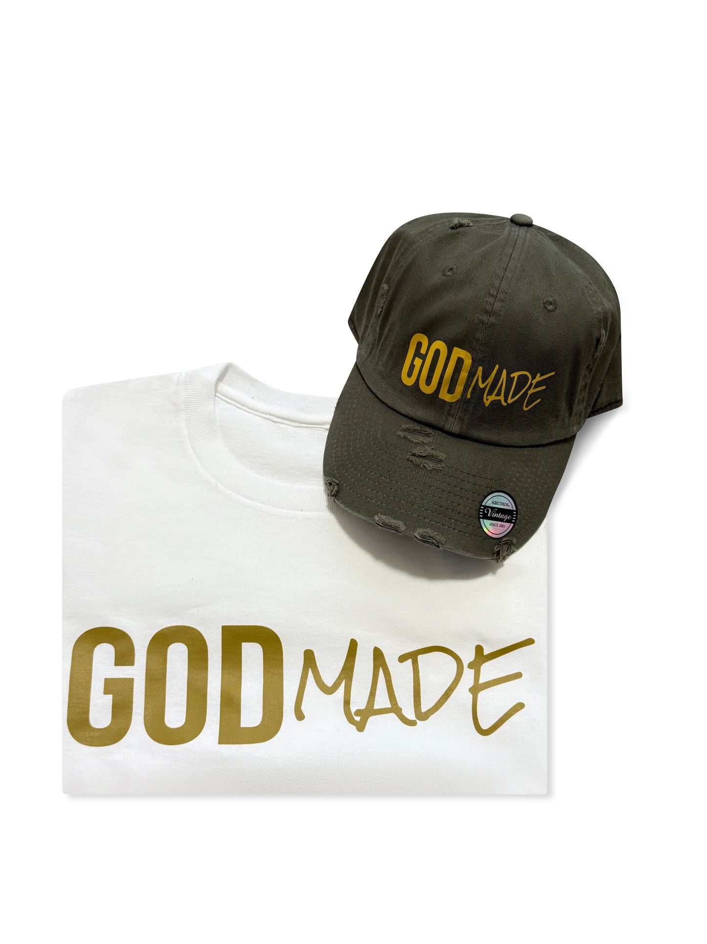 (Olive & Gold) GodMade Unisex Hat & Shirt Combo