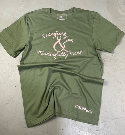 (Military Green & Rose) Fearfully & Wonderfully Made Unisex T-Shirt