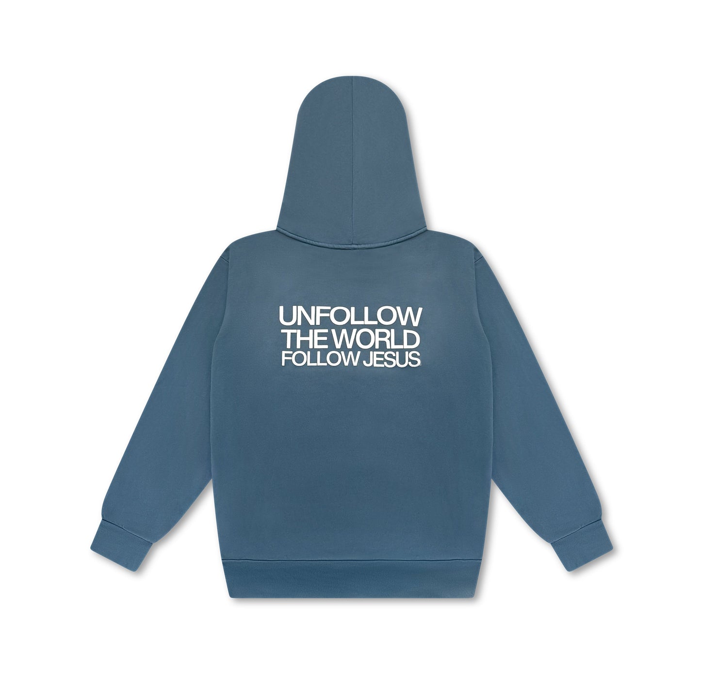 (Pebble Blue) Puff Print Follow Jesus Unisex Hoodie