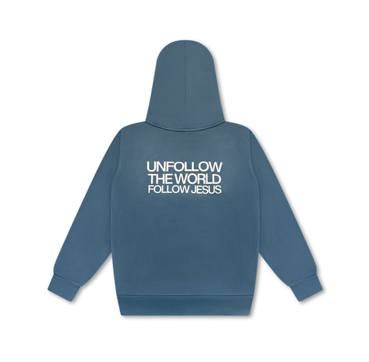 (Pebble Blue) Puff Print Follow Jesus Unisex Hoodie