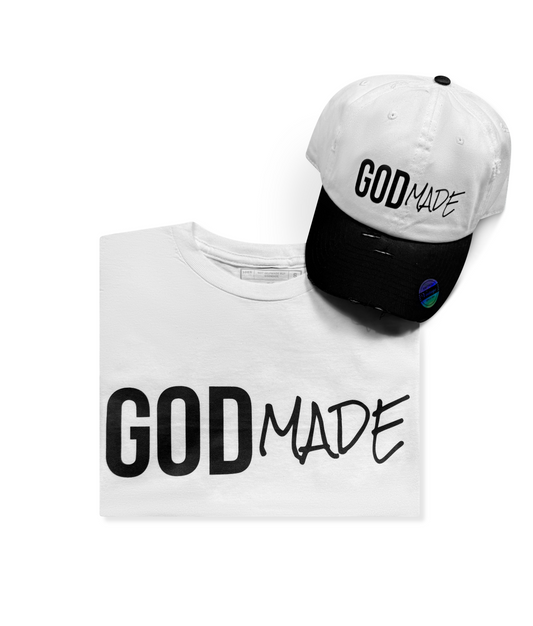 (Pure White & Mercy Black) GodMade Unisex Hat & Shirt Combo