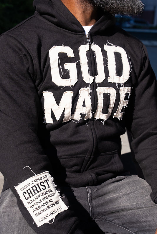(Mercy Black) New Creation Distressed Letter Hoodie