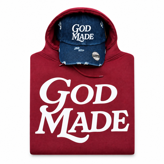 (Maroon & Dark Denim) GodMade Unisex Hoodie & Hat Combo