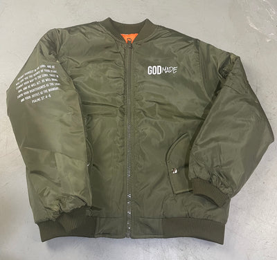 (OLIVE) TRUST GOD BOMBER JACKET