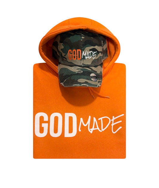 (Holy Fire Orange & Camo) GodMade Unisex Hoodie & Hat Combo