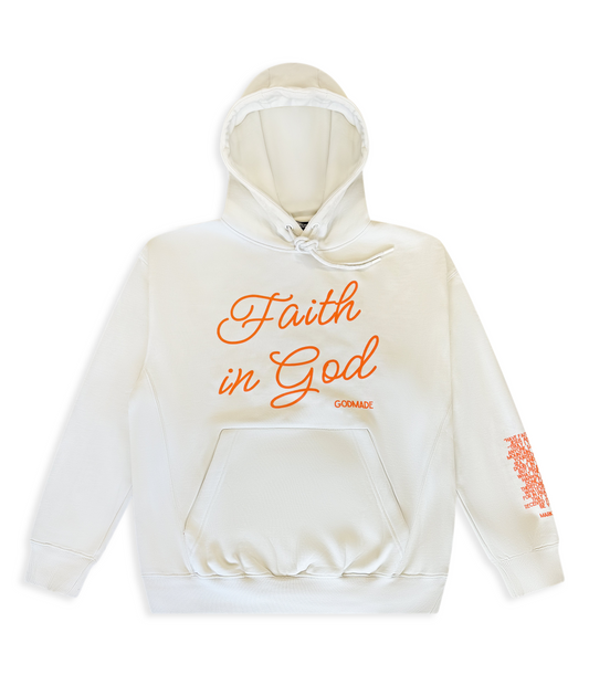 (Off White & Holy Fire Orange) Faith In God Unisex Hoodie