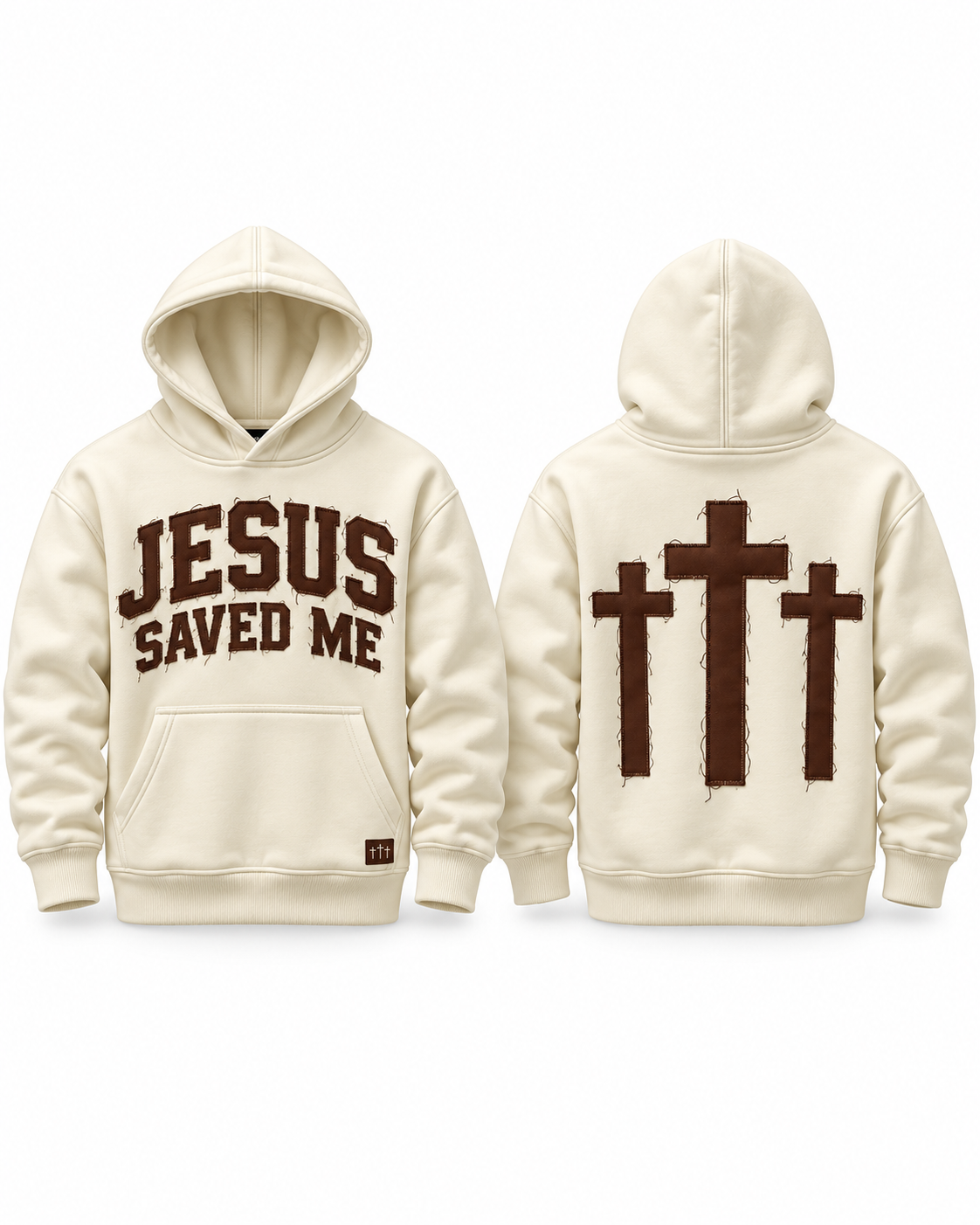 (Off White & Brown) Jesus Saved Me Distressed Unisex Hoodie